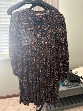 Maeve by Anthropologie. Black Floral Long-Sleeve Empire Dress
